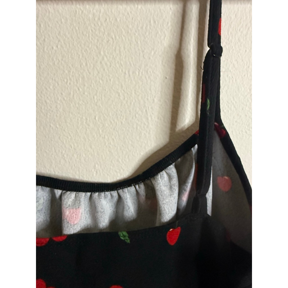Women's Black Red Cherry Print Midi Dress L - Picture 5 of 6